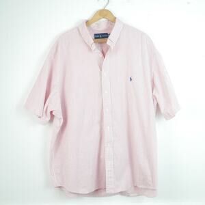 Ralph Lauren 2XB Button Up Camp Shirt Seersucker Pink Preppy Golf Vacation